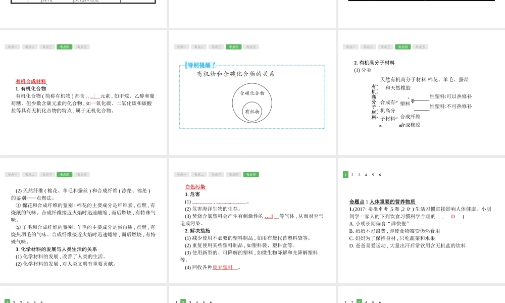 （安徽专版）中考化学总复习 12 化学与生活课件-人教版初中九年级全册化学课件