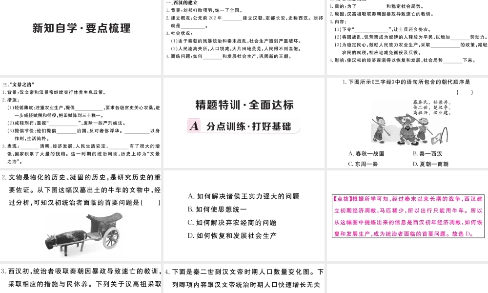 （安徽专版）秋七年级历史上册 第三单元 秦汉时期：统一多民族国家的建立和巩固11 西汉建立和文景之治习题课件 新人教版-新人教版初中七年级上册历史课件