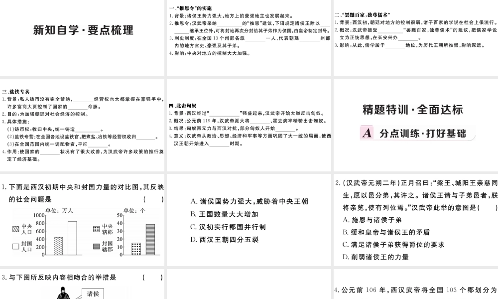 （安徽专版）秋七年级历史上册 第三单元 秦汉时期：统一多民族国家的建立和巩固12 汉武帝巩固大一统王朝习题课件 新人教版-新人教版初中七年级上册历史课件