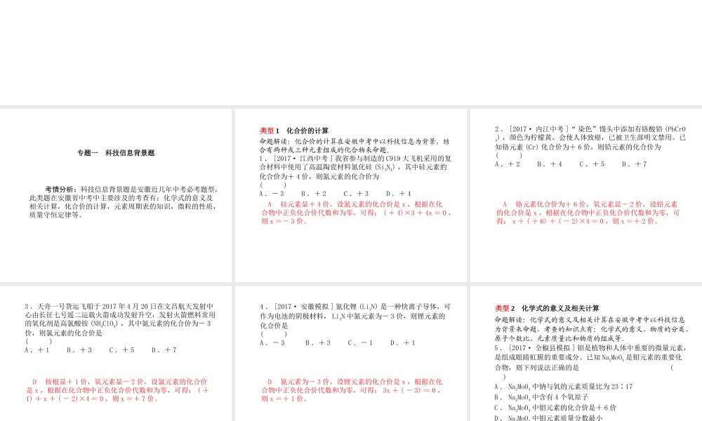 （安徽专版）中考化学总复习 第二部分 专题复习 高分保障 专题一 科技信息背景题课件 新人教版-新人教版初中九年级全册化学课件