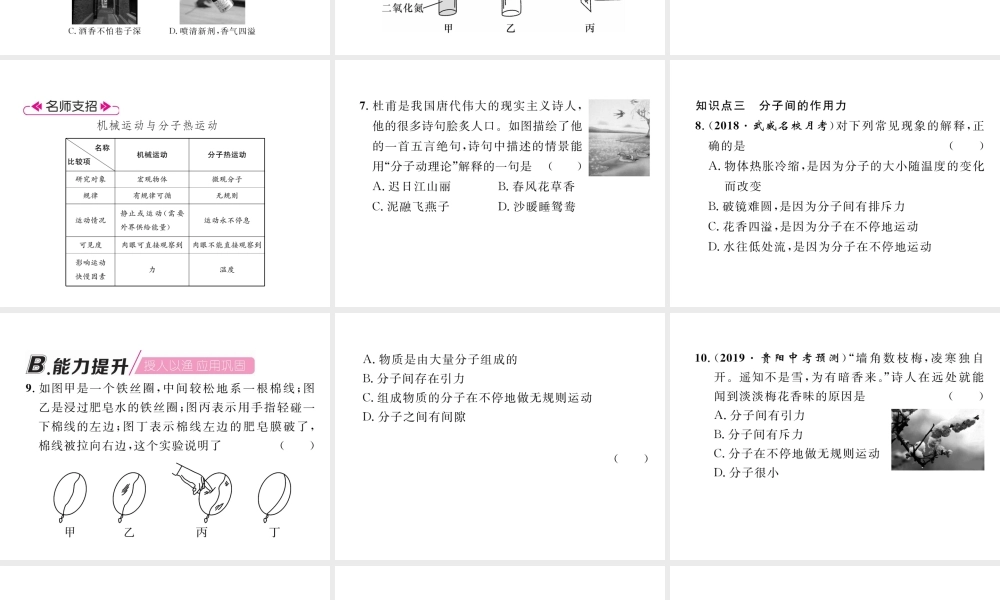 （安徽专版）秋九年级物理全册 第13章 内能 第1节 分子热运动课件 （新版）新人教版-（新版）新人教版初中九年级全册物理课件