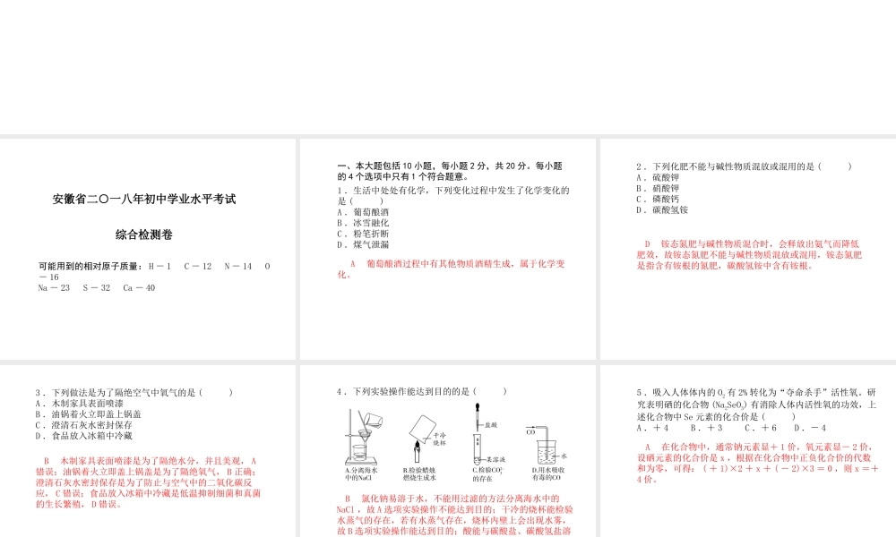 （安徽专版）中考化学总复习 第三部分 模拟检测 冲刺中考 综合检测卷课件 新人教版-新人教版初中九年级全册化学课件
