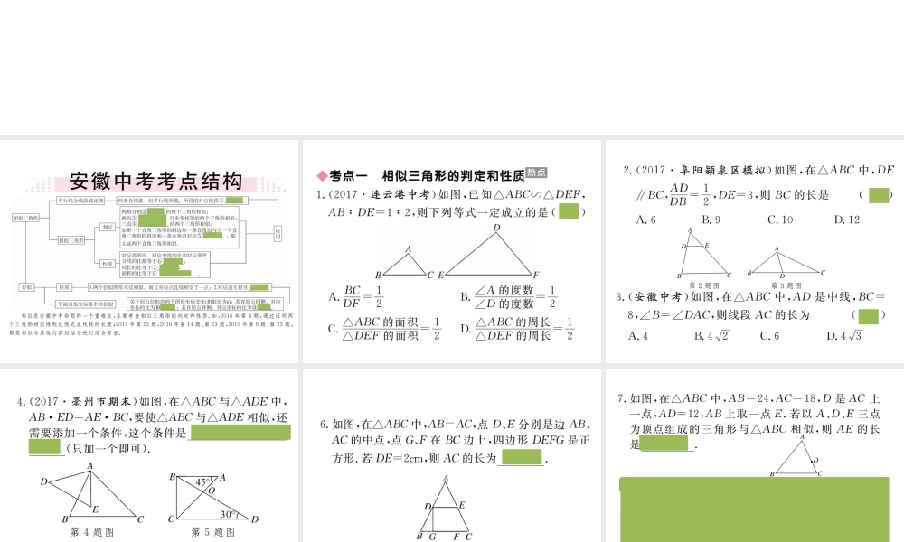 （安徽专版）九年级数学下册 第二十七章 相似小结与复习练习课件 （新版）新人教版-（新版）新人教版初中九年级下册数学课件