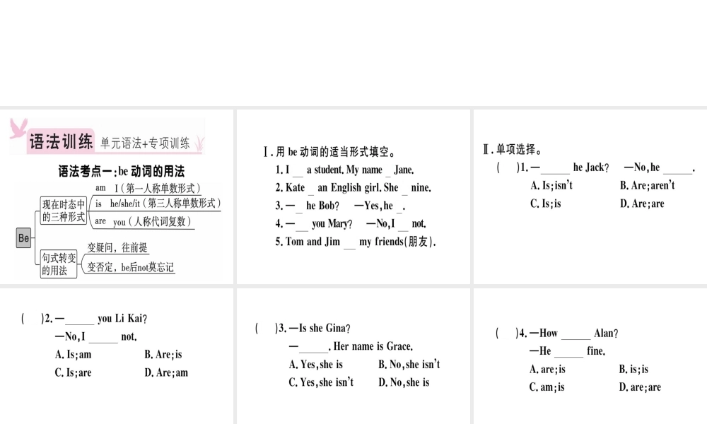 （安徽专版）秋七年级英语上册 Unit 1 My name’s Gina语法专项习题讲评课件 （新版）人教新目标版-（新版）人教新目标版初中七年级上册英语课件