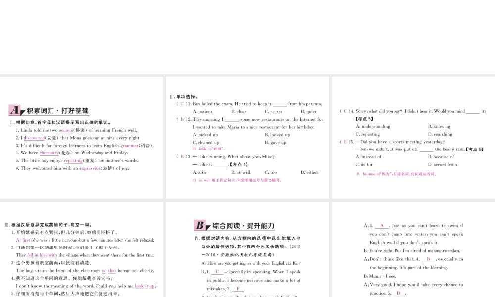 （安徽专版）九年级英语全册 Unit 1 How can we become good learners（第2课时）习题课件 （新版）人教新目标版-（新版）人教新目标版初中九年级全册英语课件