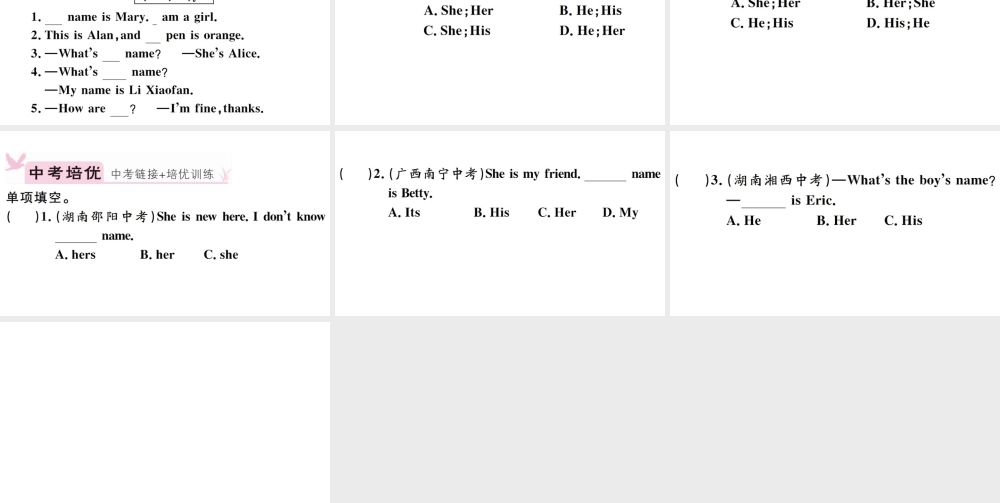 （安徽专版）秋七年级英语上册 Unit 1 My name's Gina单元语法专项习题课件（新版）人教新目标版-（新版）人教新目标版初中七年级上册英语课件