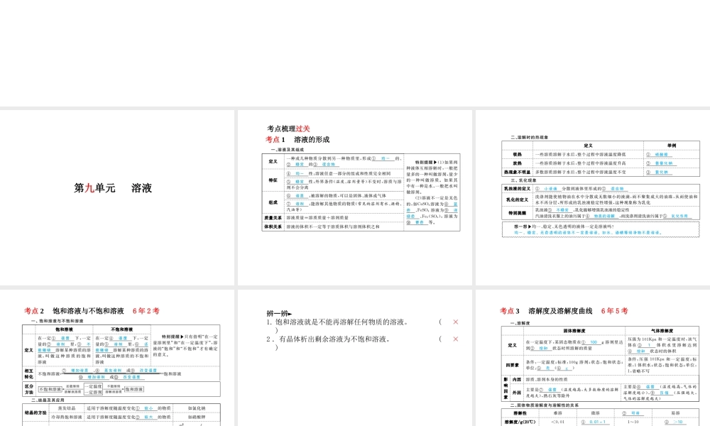 （安徽专版）中考化学总复习 第一部分 系统复习 成绩基石 第九单元 溶液课件 新人教版-新人教版初中九年级全册化学课件