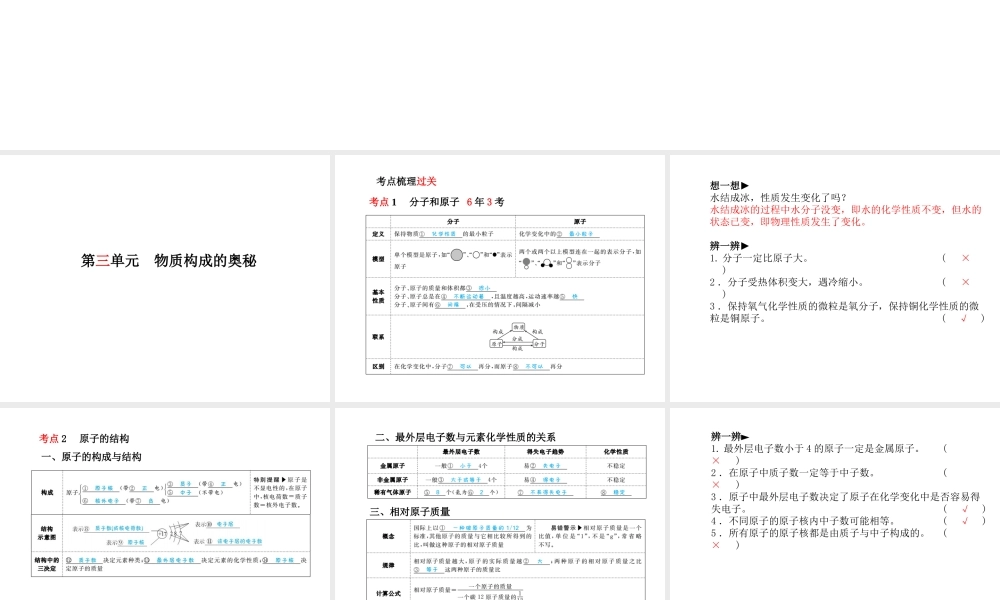 （安徽专版）中考化学总复习 第一部分 系统复习 成绩基石 第三单元 物质构成的奥秘课件 新人教版-新人教版初中九年级全册化学课件