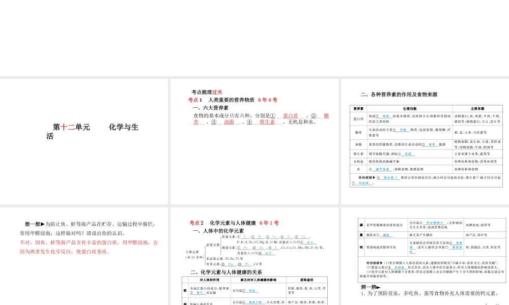 （安徽专版）中考化学总复习 第一部分 系统复习 成绩基石 第十二单元 化学与生活课件 新人教版-新人教版初中九年级全册化学课件