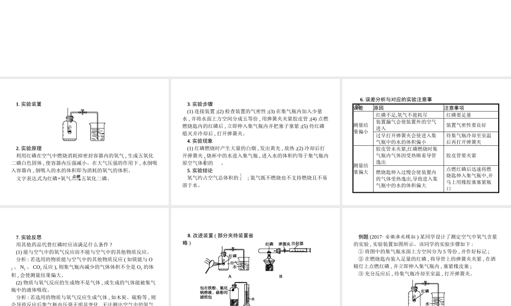 （安徽专版）中考化学总复习 实验1 空气中氧气含量的测定课件-人教版初中九年级全册化学课件
