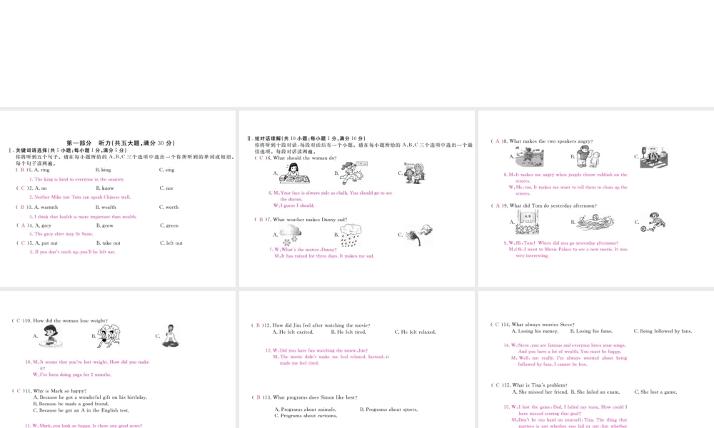 （安徽专版）九年级英语全册 Unit 11 Sad movies make me cry检测卷课件 （新版）人教新目标版-（新版）人教新目标版初中九年级全册英语课件