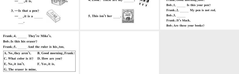 （安徽专版）秋七年级英语上册 Unit 3 Is this your pencil第一课时习题课件（新版）人教新目标版-（新版）人教新目标版初中七年级上册英语课件