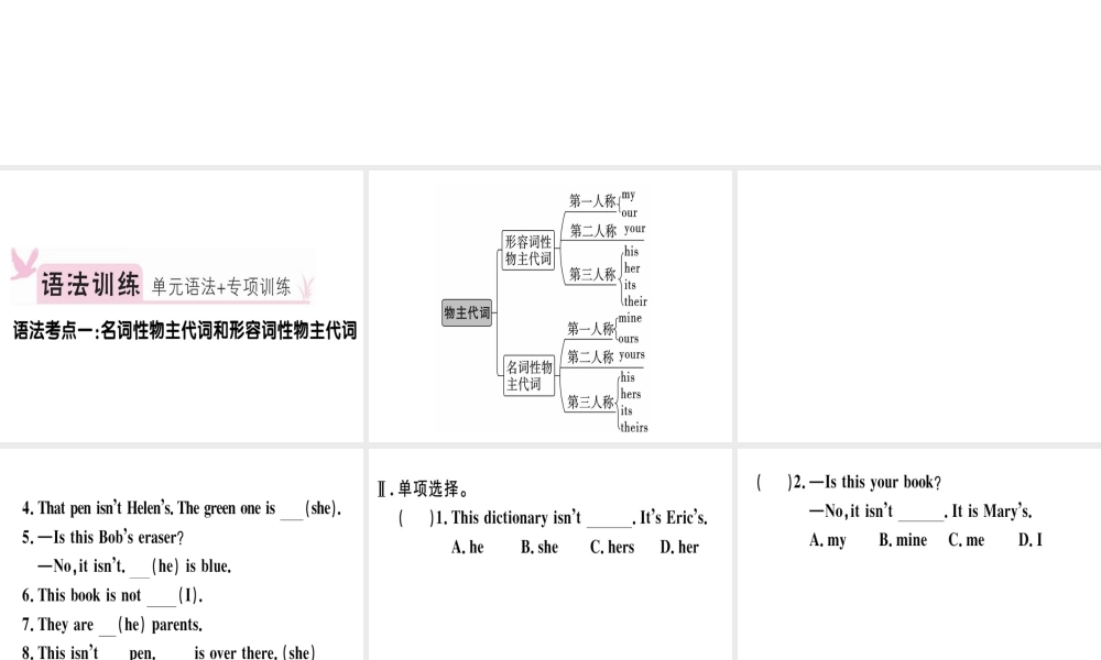 （安徽专版）秋七年级英语上册 Unit 3 Is this your pencil语法专项习题讲评课件 （新版）人教新目标版-（新版）人教新目标版初中七年级上册英语课件