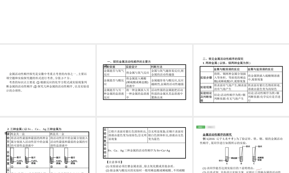 （安徽专版）中考化学总复习 专项1 金属活动性顺序的探究与应用课件-人教版初中九年级全册化学课件