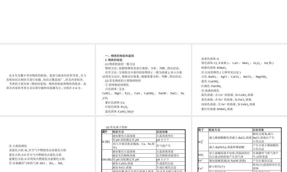 （安徽专版）中考化学总复习 专项2 物质的检验、鉴别与除杂课件-人教版初中九年级全册化学课件