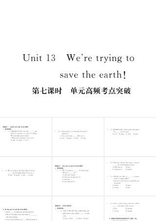 （安徽专版）九年级英语全册 Unit 13 We’re trying to save the earth（第7课时）高频考点突破习题课件 （新版）人教新目标版-（新版）人教新目标版初中九年级全册英语课件