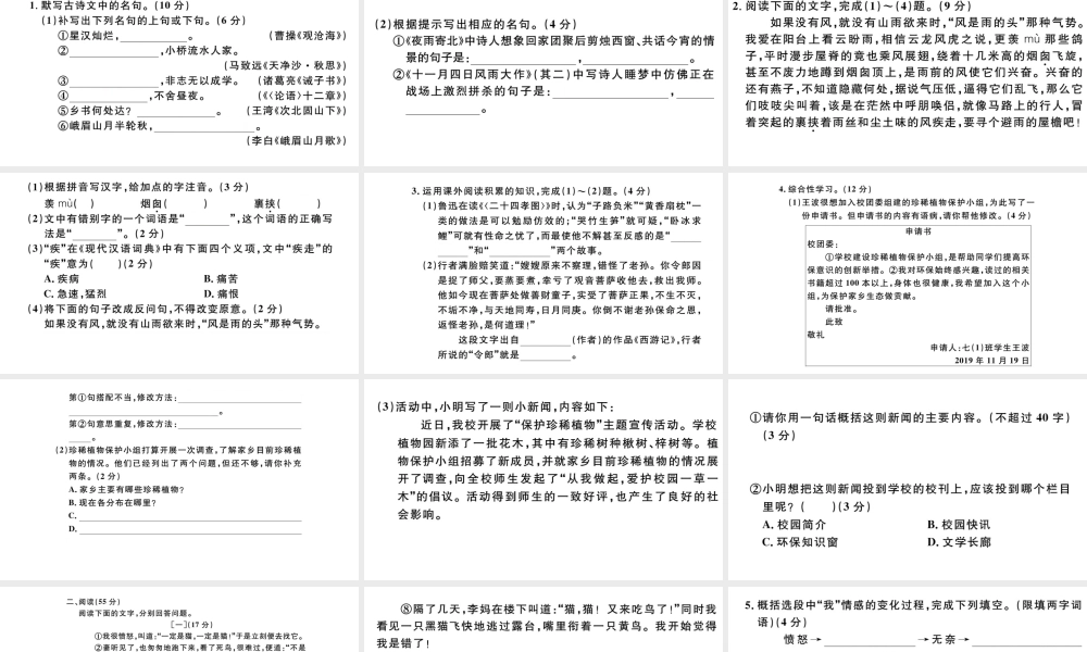 （安徽专版）秋七年级语文上册 第五单元检测卷课件 新人教版-新人教版初中七年级上册语文课件