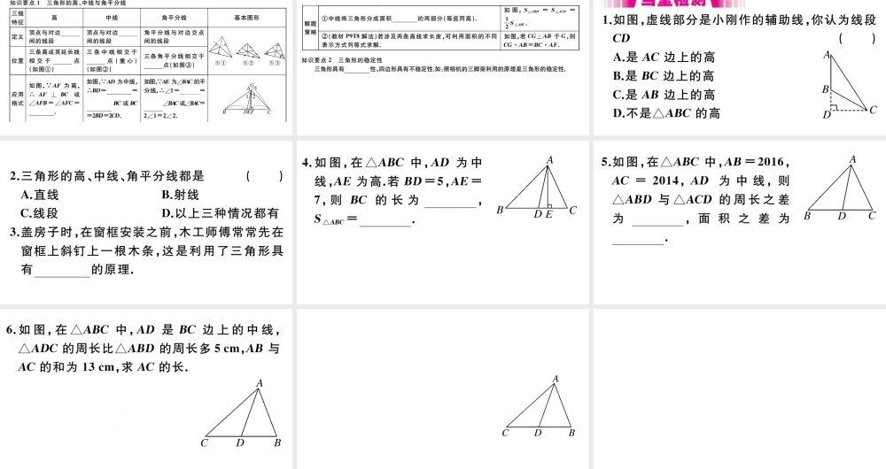 （安徽专版）八年级数学上册 第11章 三角形 11.1 与三角形有关的线段 11.1.2-11.1.3习题课件 （新版）新人教版-（新版）新人教版初中八年级上册数学课件