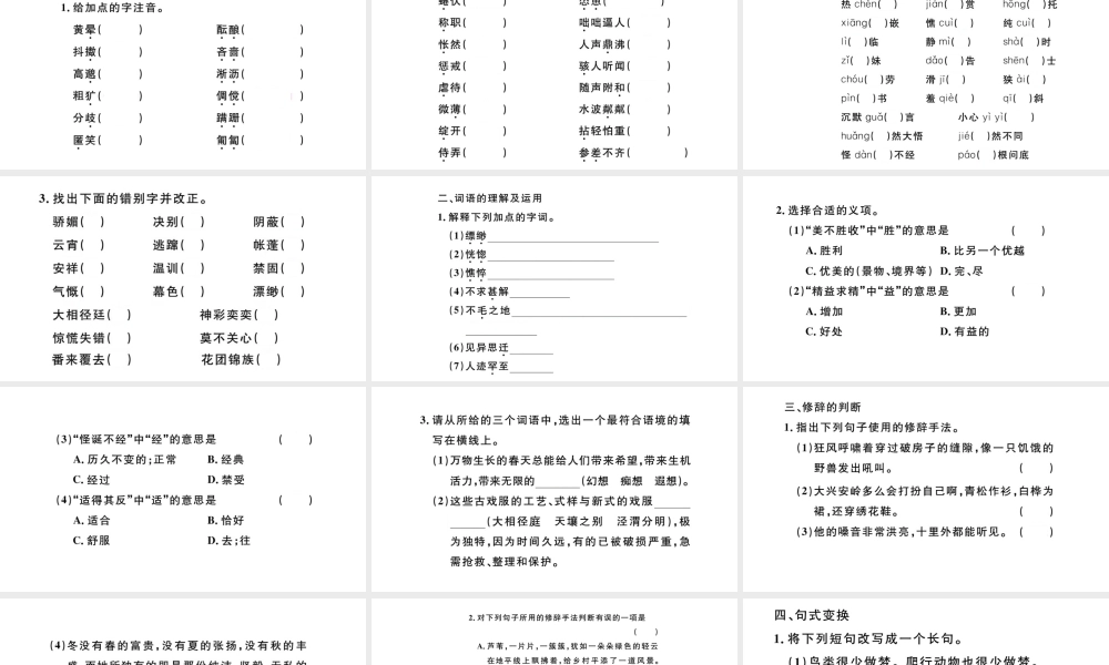 （安徽专版）秋七年级语文上册 期末复习专题一 语文积累综合训练习题课件 新人教版-新人教版初中七年级上册语文课件