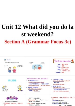 （安徽专版）春七年级英语下册 Unit 12 What did you do last weekend Section A（第2课时）教学课件 （新版）人教新目标版-（新版）人教新目标版初中七年级下册英语课件