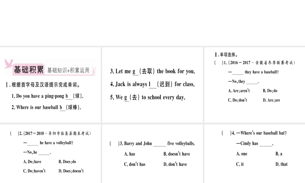 （安徽专版）秋七年级英语上册 Unit 5 Do you have a soccer ball（第1课时）习题讲评课件 （新版）人教新目标版-（新版）人教新目标版初中七年级上册英语课件