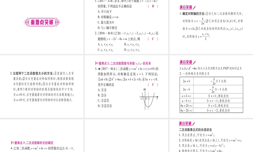 （安徽专版）中考数学总复习 第一轮 考点系统复习 第3章 函数 第4节 二次函数的图象与性质课件-人教版初中九年级全册数学课件