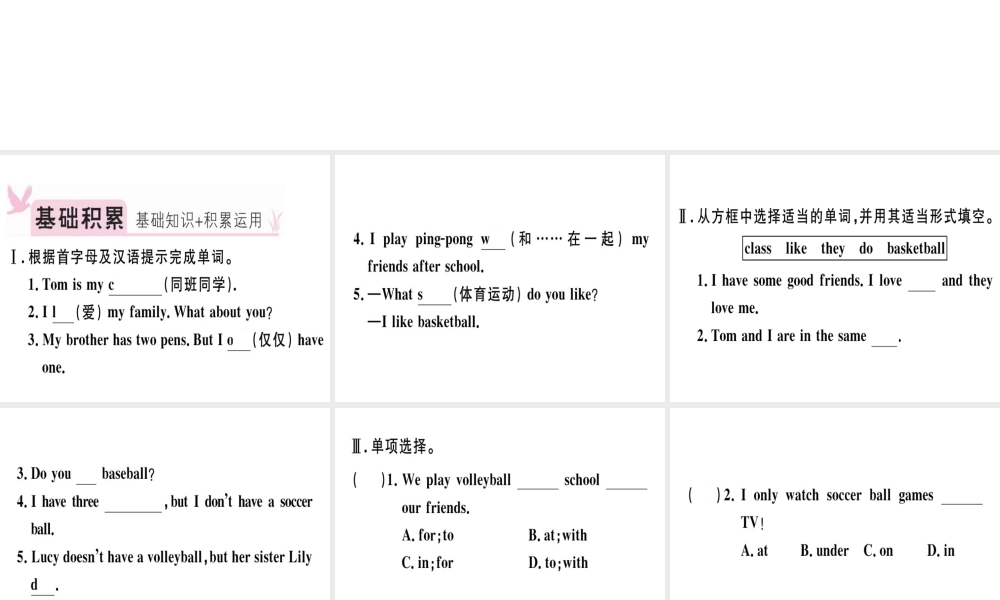 （安徽专版）秋七年级英语上册 Unit 5 Do you have a soccer ball（第4课时）习题讲评课件 （新版）人教新目标版-（新版）人教新目标版初中七年级上册英语课件