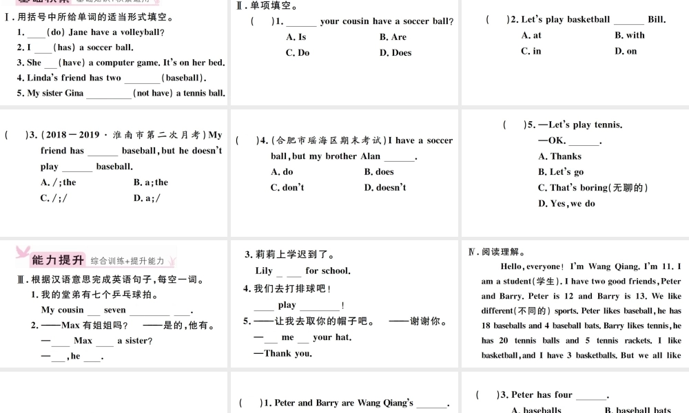 （安徽专版）秋七年级英语上册 Unit 5 Do you have a soccer ball第二课时习题课件（新版）人教新目标版-（新版）人教新目标版初中七年级上册英语课件