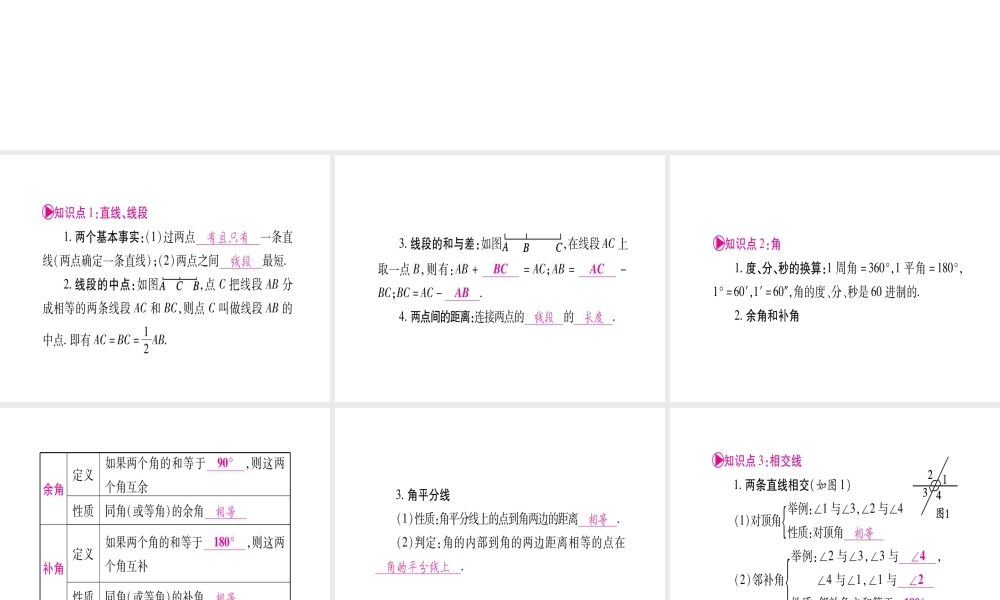 （安徽专版）中考数学总复习 第一轮 考点系统复习 第4章 三角形 第1节 角、相交线和平行线课件-人教版初中九年级全册数学课件
