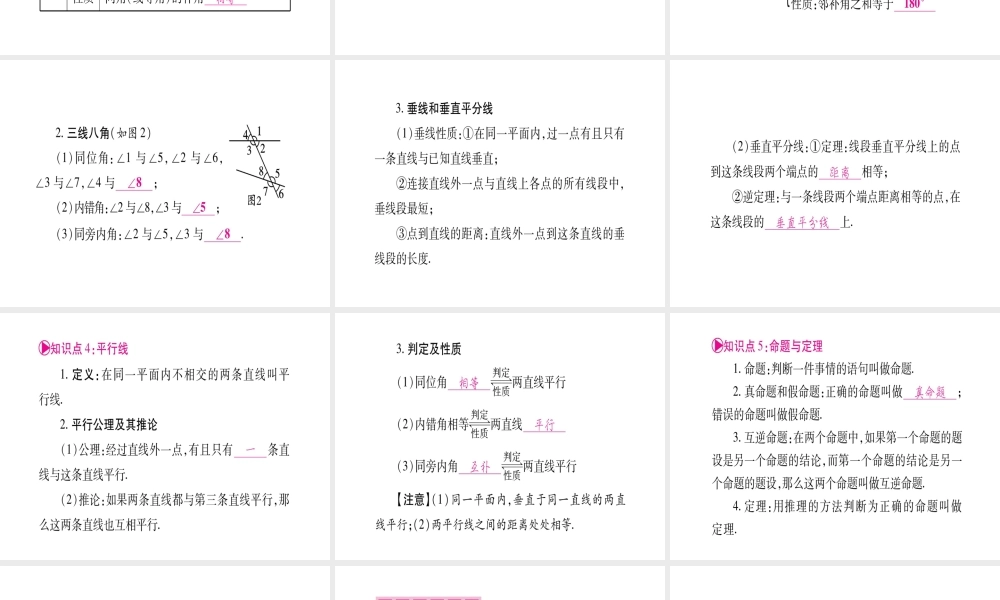 （安徽专版）中考数学总复习 第一轮 考点系统复习 第4章 三角形 第1节 角、相交线和平行线课件-人教级全册数学课件