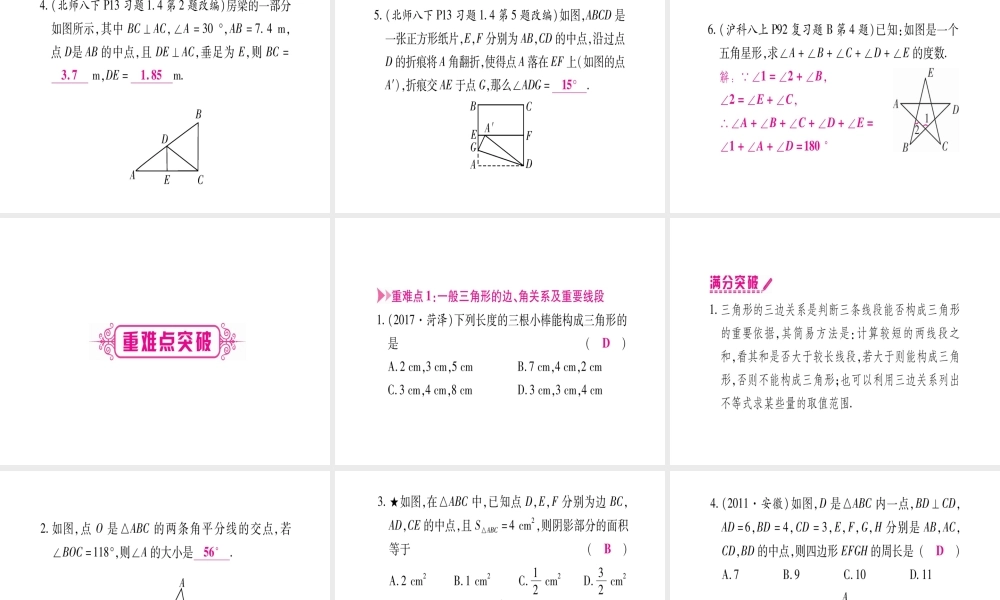 （安徽专版）中考数学总复习 第一轮 考点系统复习 第4章 三角形 第2节 三角形及其性质（含特殊三角形）课件-人教版初中九年级全册数学课件