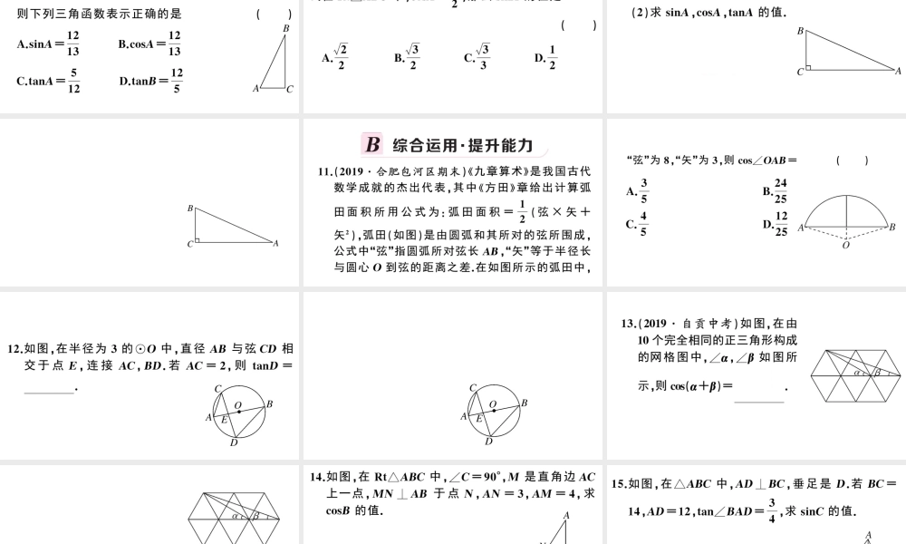 （安徽专版）春九年级数学下册 第28章 锐角三角函数 28.1 锐角三角函数（第2课时余弦函数和正切函数）课件（新版）新人教版-（新版）新人教版初中九年级下册数学课件