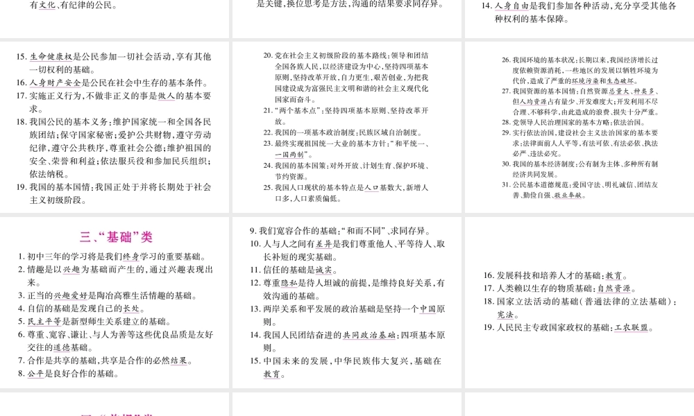 （安徽专版）中考政治总复习 第四部分 核心观点课件-人教版初中九年级全册政治课件