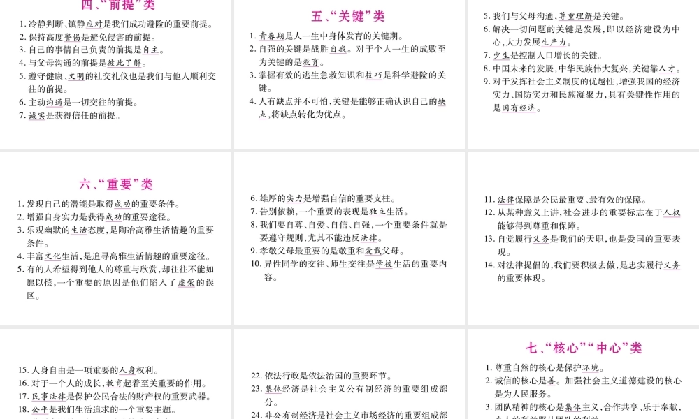 （安徽专版）中考政治总复习 第四部分 核心观点课件-人教版初中九年级全册政治课件