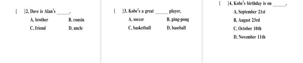 （安徽专版）秋七年级英语上册 Unit 8 When is your birthday（第3课时）习题讲评课件 （新版）人教新目标版-（新版）人教新目标版初中七年级上册英语课件