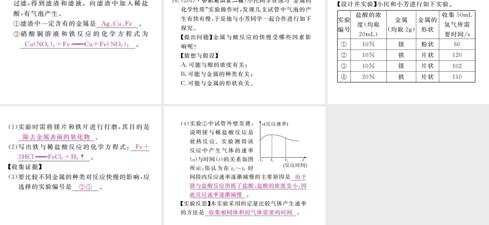 （安徽专版）九年级化学下册 8 金属和金属材料 实验活动4 金属的物理性质和某些化学性质练习课件 （新版）新人教版-（新版）新人教版初中九年级下册化学课件