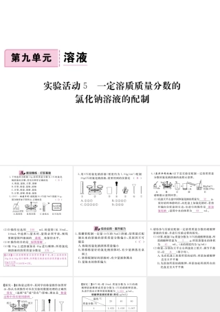 （安徽专版）九年级化学下册 9 溶液 实验活动5 一定溶质质量分数的氯化钠溶液的配制练习课件 （新版）新人教版-（新版）新人教版初中九年级下册化学课件