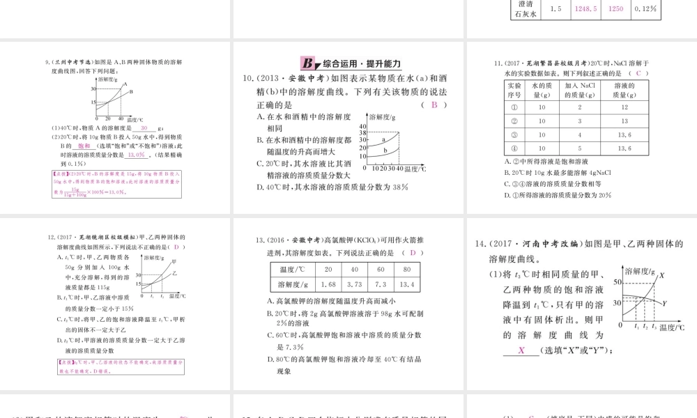 （安徽专版）九年级化学下册 9.3 溶液的浓度 第1课时 溶质的质量分数练习课件 （新版）新人教版-（新版）新人教版初中九年级下册化学课件
