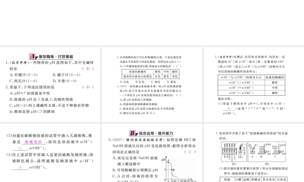 （安徽专版）九年级化学下册 10 酸和碱 实验活动7 溶液酸碱性的检验练习课件 （新版）新人教版-（新版）新人教版初中九年级下册化学课件