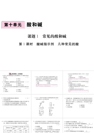 （安徽专版）九年级化学下册 10.1 常见的酸和碱 第1课时 酸碱指示剂 几种常见的酸练习课件 （新版）新人教版-（新版）新人教版初中九年级下册化学课件