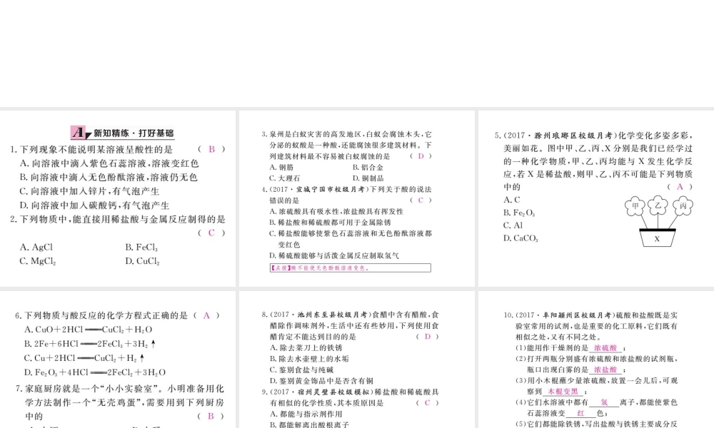 （安徽专版）九年级化学下册 10.1 常见的酸和碱 第2课时 酸的化学性质练习课件 （新版）新人教版-（新版）新人教版初中九年级下册化学课件