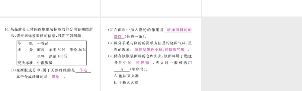 （安徽专版）九年级化学下册 12.3 有机合成材料练习课件 （新版）新人教版-（新版）新人教版初中九年级下册化学课件