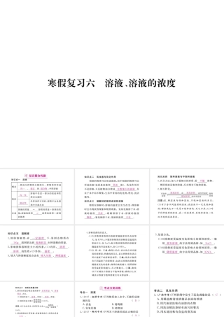 （安徽专版）九年级化学下册 寒假复习六 溶液、溶液的浓度练习课件 （新版）新人教版-（新版）新人教版初中九年级下册化学课件