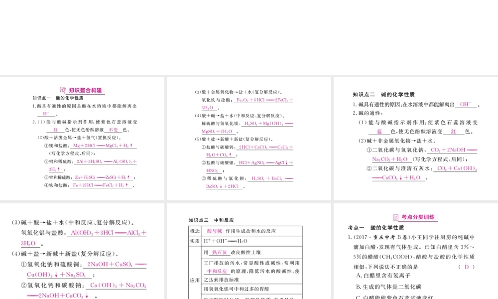 （安徽专版）九年级化学下册 寒假复习十 酸和碱的化学性质练习课件 （新版）新人教版-（新版）新人教版初中九年级下册化学课件