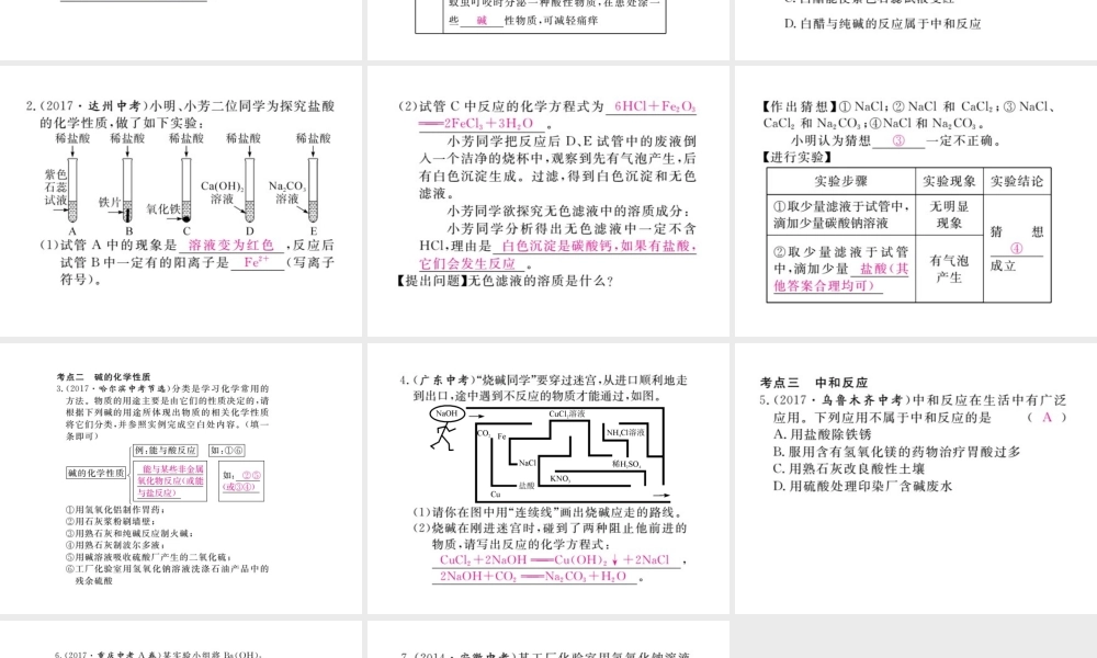 （安徽专版）九年级化学下册 寒假复习十 酸和碱的化学性质练习课件 （新版）新人教版-（新版）新人教版初中九年级下册化学课件