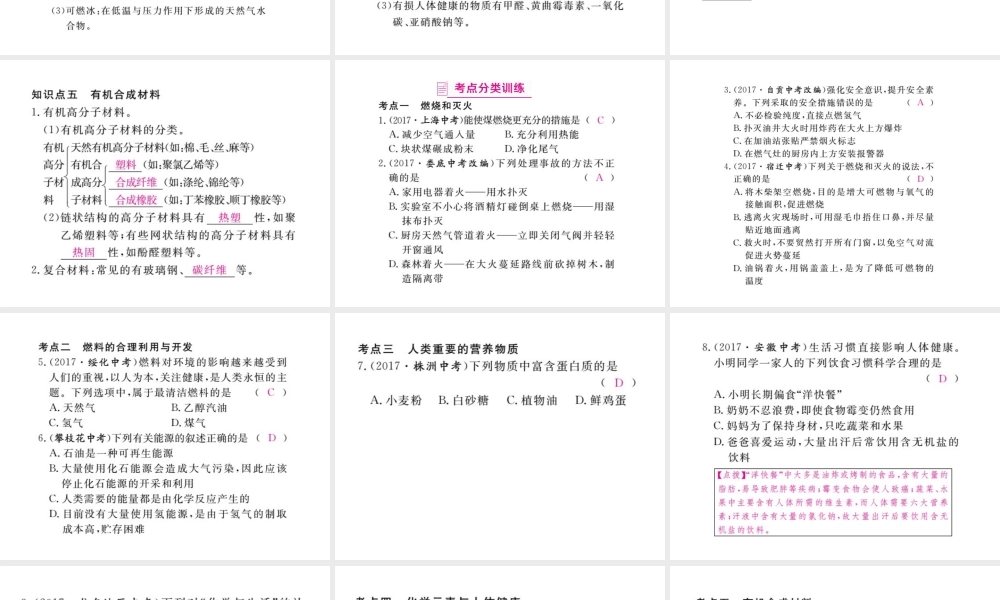 （安徽专版）九年级化学下册 寒假复习十八 化学与社会发展练习课件 （新版）新人教版-（新版）新人教版初中九年级下册化学课件