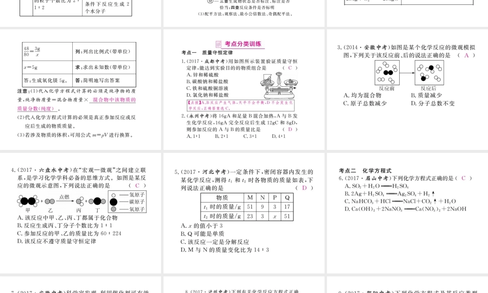 （安徽专版）九年级化学下册 寒假复习十七 质量守恒定律与化学方程式练习课件 （新版）新人教版-（新版）新人教版初中九年级下册化学课件