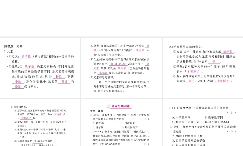 （安徽专版）九年级化学下册 寒假复习十四 元素、元素周期表练习课件 （新版）新人教版-（新版）新人教版初中九年级下册化学课件