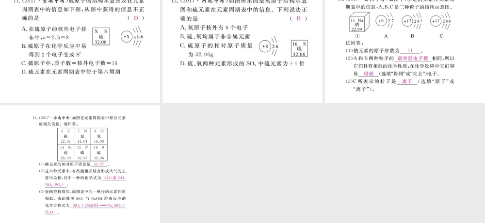 （安徽专版）九年级化学下册 寒假复习十四 元素、元素周期表练习课件 （新版）新人教版-（新版）新人教版初中九年级下册化学课件