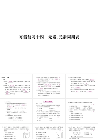 （安徽专版）九年级化学下册 寒假复习十四 元素、元素周期表练习课件 （新版）新人教版-（新版）新人教版初中九年级下册化学课件